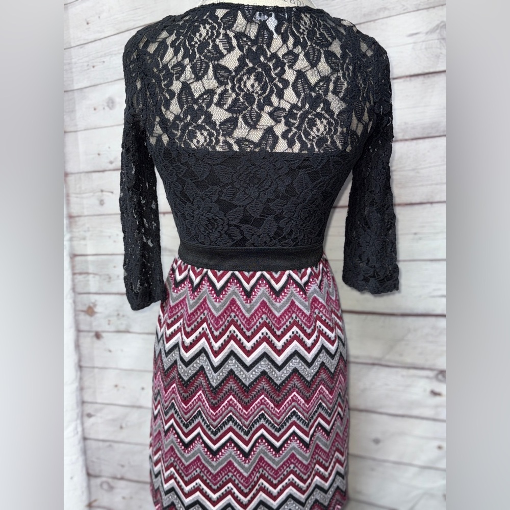 Speechless Black Lace Top with Pink Zigzag Skirt Dress - Picture 3 of 4